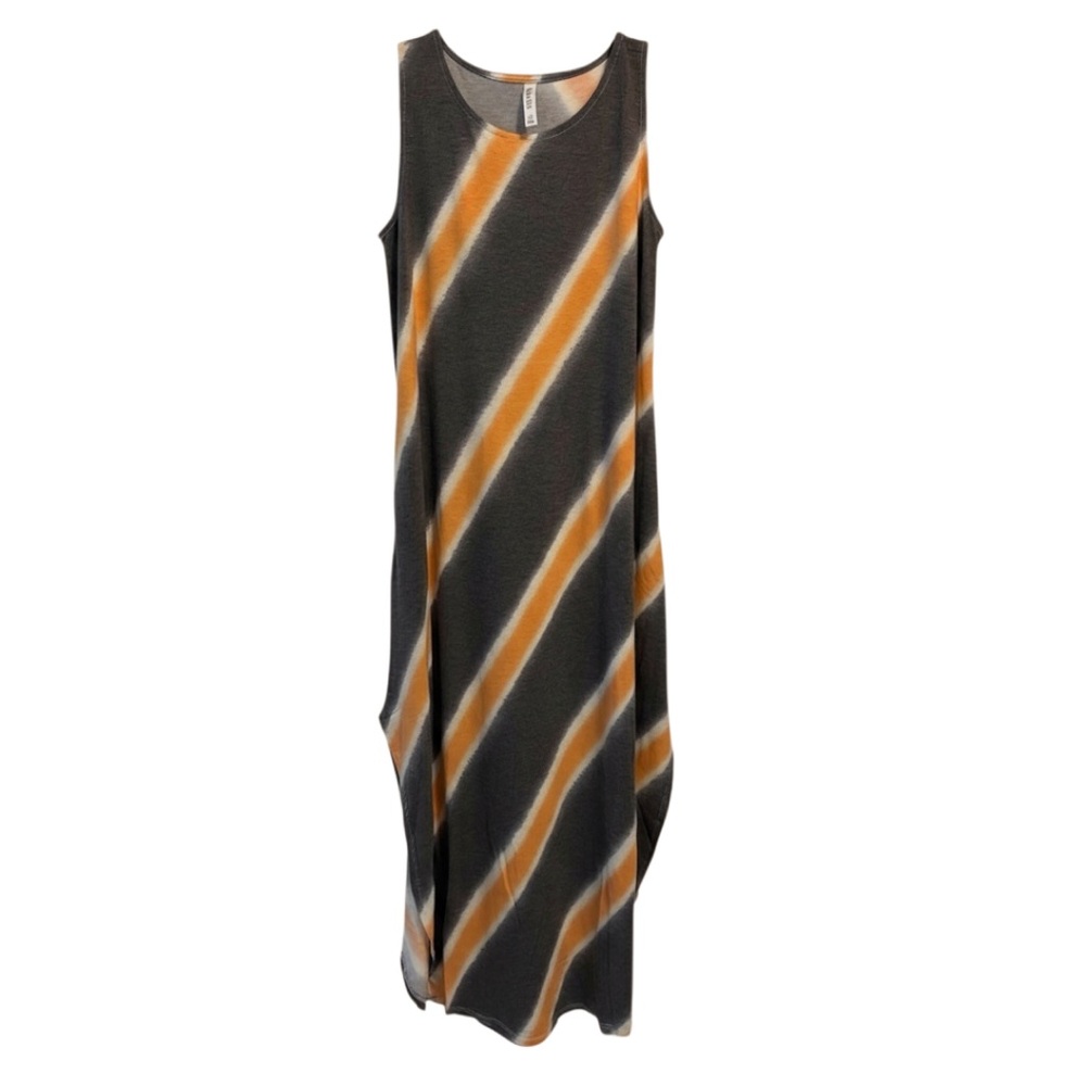 Zenana Outfitters Gray and Orange Asymmetrical Sundress